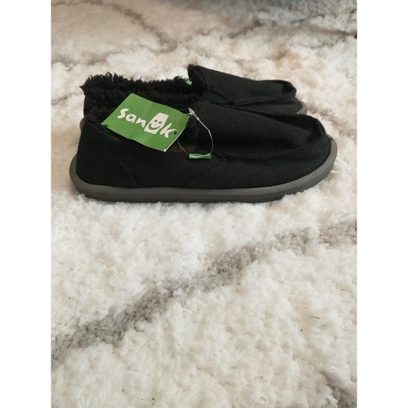 NWT Women's Sanuk Donna Hemp Chill Soft Fur Lined Black Size 5 - Picture 2 of 7